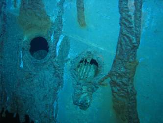 Scuttles visible on inverted port bow section
